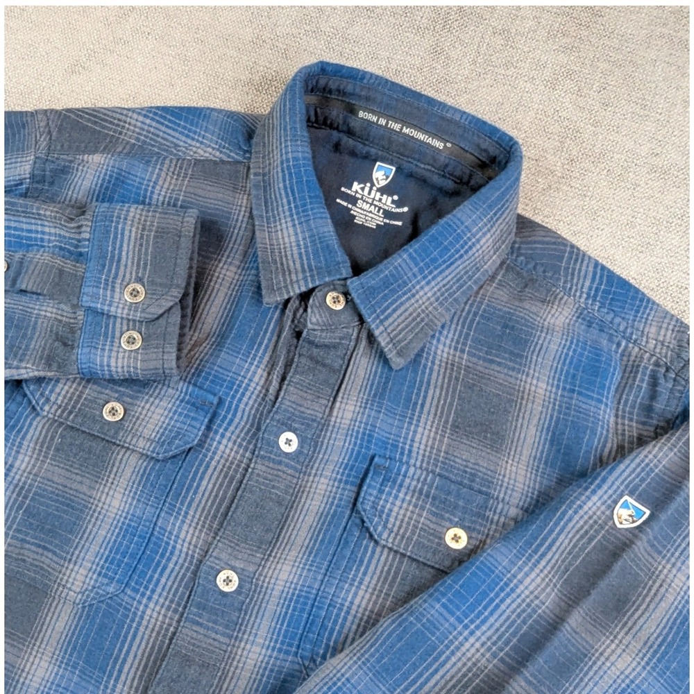Kuhl Shirt Mens S Blue Shattered Plaid Button Down Long Sleeve Outdoor Flannel